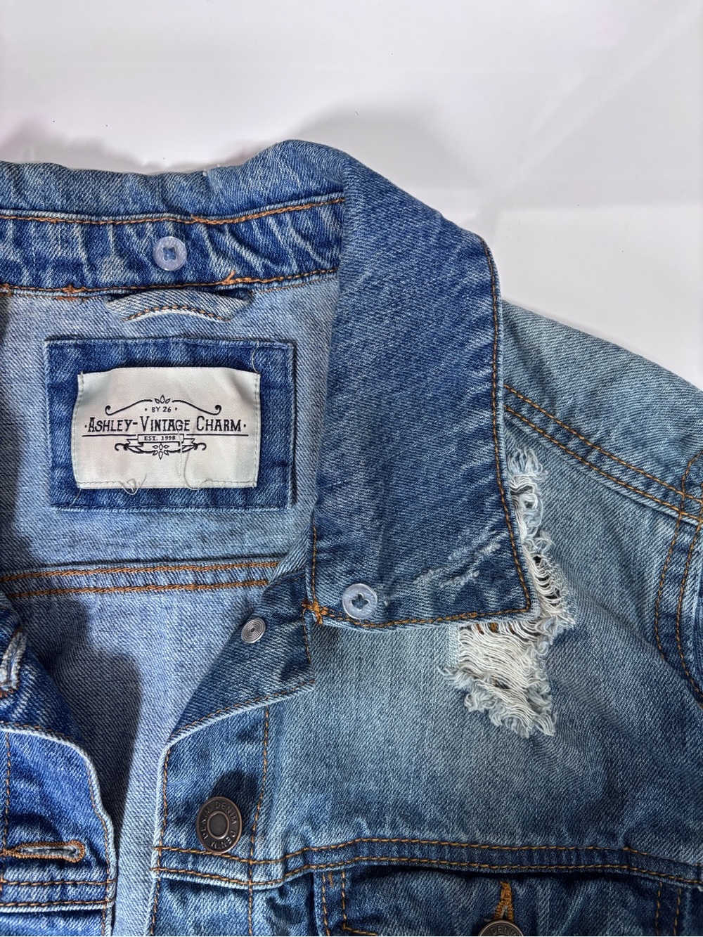Ashley Vintage Charm Women’s Blue Distressed Denim Jacket